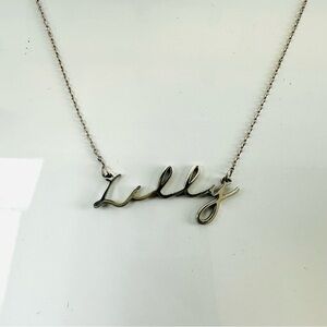 LILLY script name necklace stainless steel 15in and 1inch extender